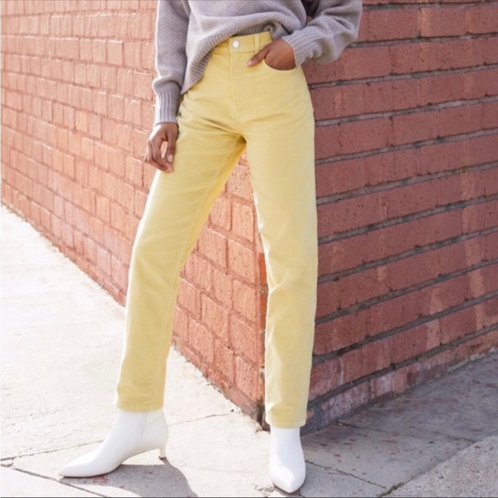 Everlane Yellow Corduroy Ankle Pants